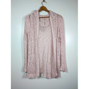 Y2K Mossimo Crochet Hoodie Cardigan Sweater Size Large Boho Fairy Cottagecore